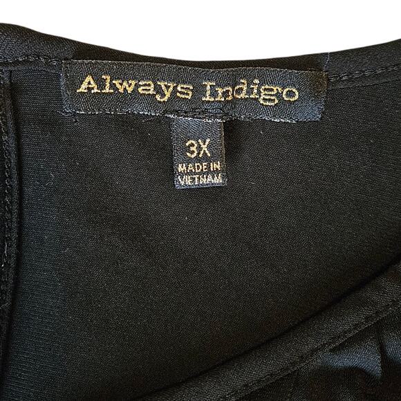 Always Indigo Black Keyhole V-Neck Short Sleeve Blouse Top Women's 3X - Picture 4 of 7